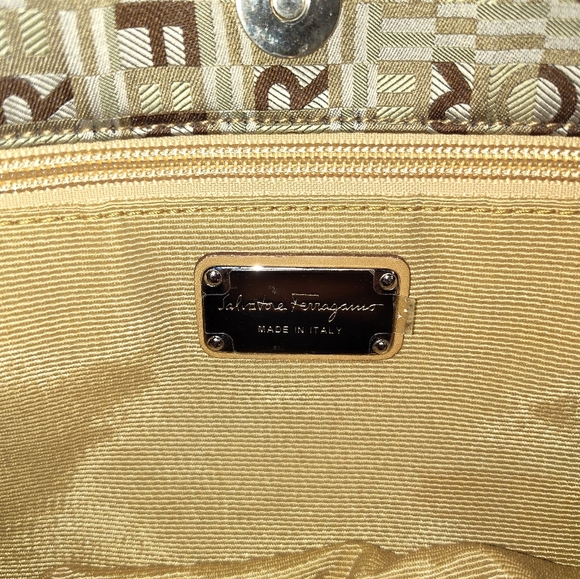SALVATORE FERRAGAMO SIGARO MONOGRAM CANVAS WITH TAN LEATHER TOTE / SHOULDER BAG - Picture 13 of 16